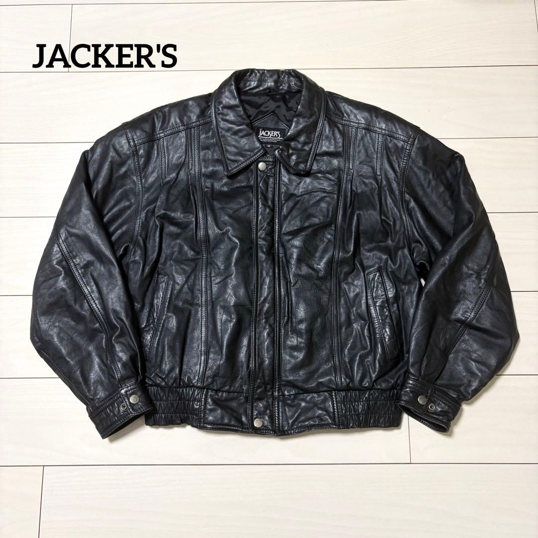 90s JACKERS 本革レザージャケット　短丈　中綿　牛革　ブラック　M