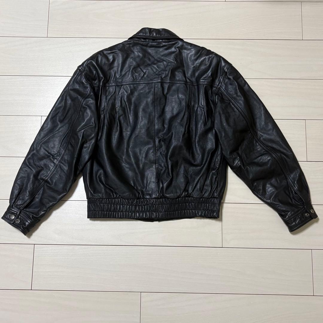 90s JACKERS 本革レザージャケット　短丈　中綿　牛革　ブラック　M