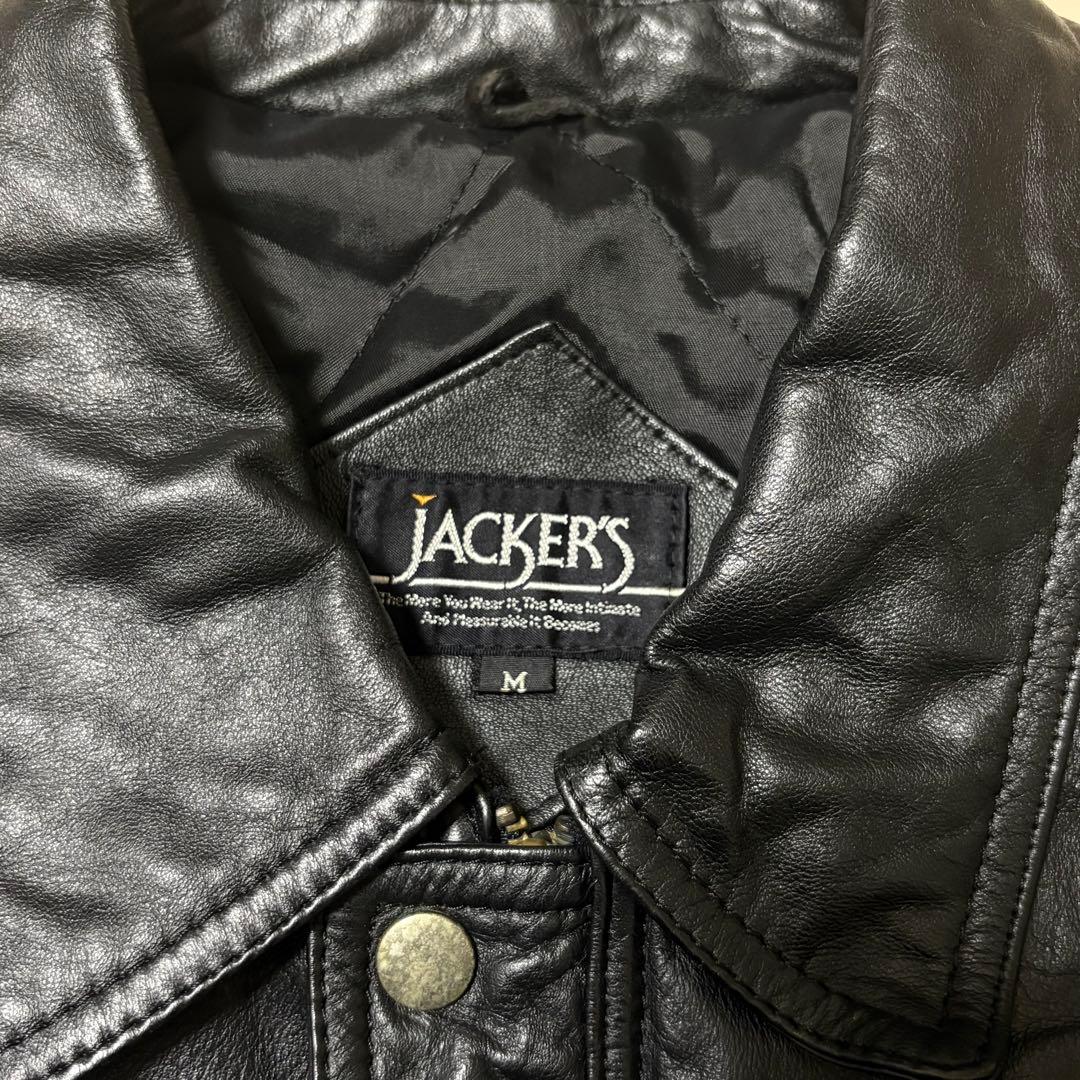 90s JACKERS 本革レザージャケット　短丈　中綿　牛革　ブラック　M