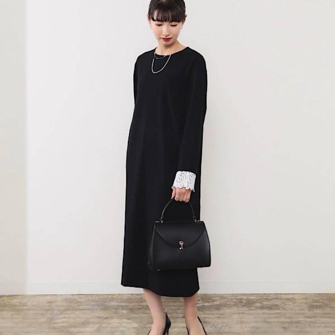 Demi-luxe Beams ダブルクロスレースカフスワンピース 紺
