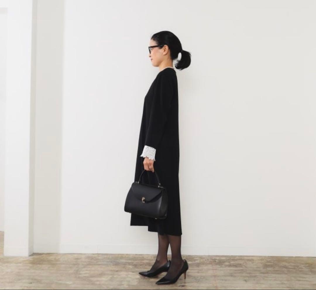 Demi-luxe Beams ダブルクロスレースカフスワンピース 紺