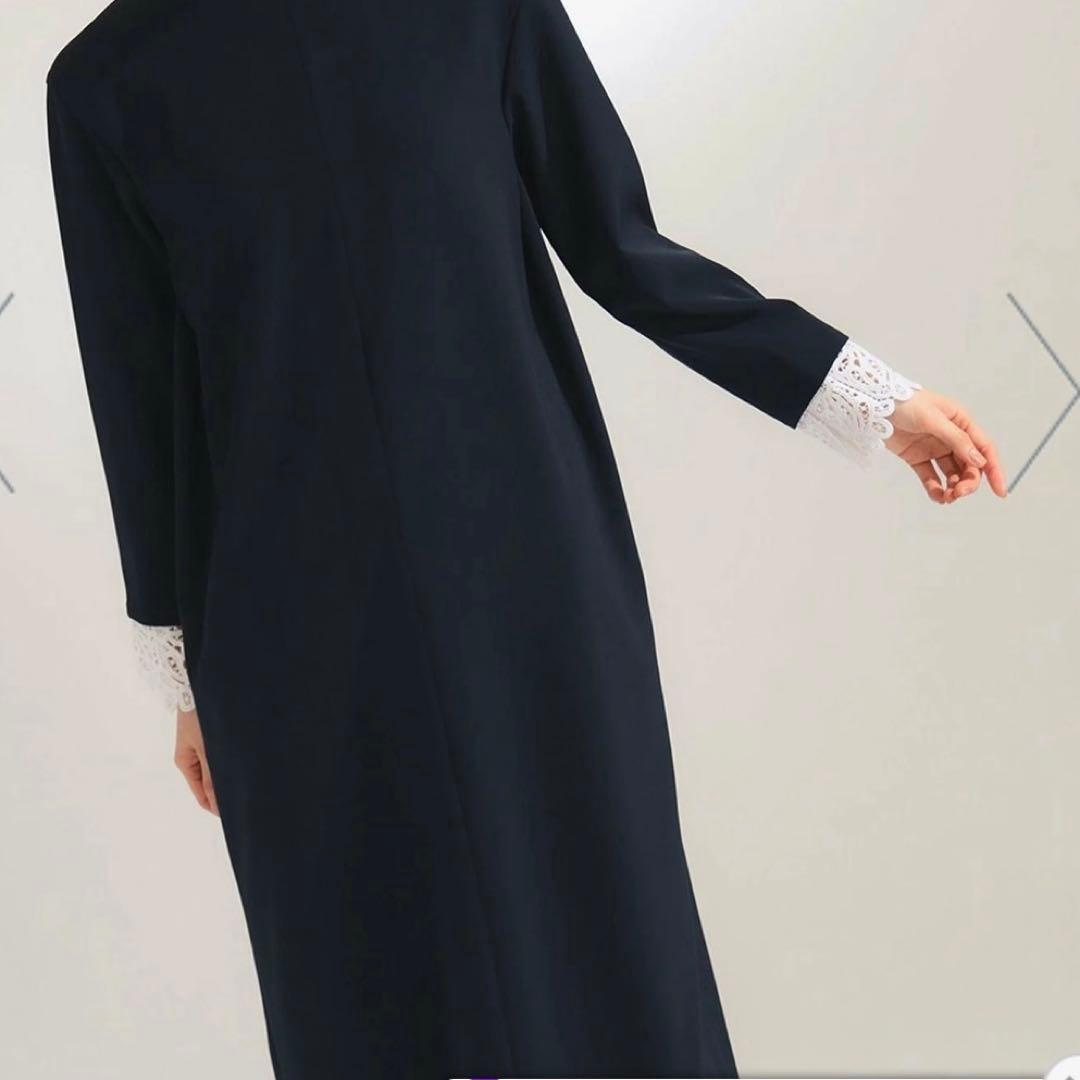 Demi-luxe Beams ダブルクロスレースカフスワンピース 紺