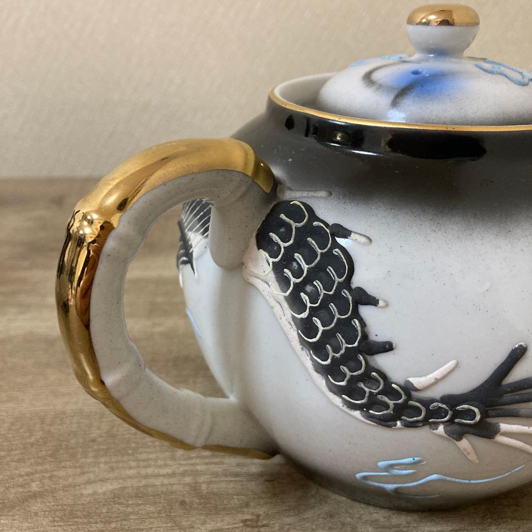 希少品　ビンテージ　上絵付　二重デコ盛龍　古茶器　名古屋絵付　デッドストック