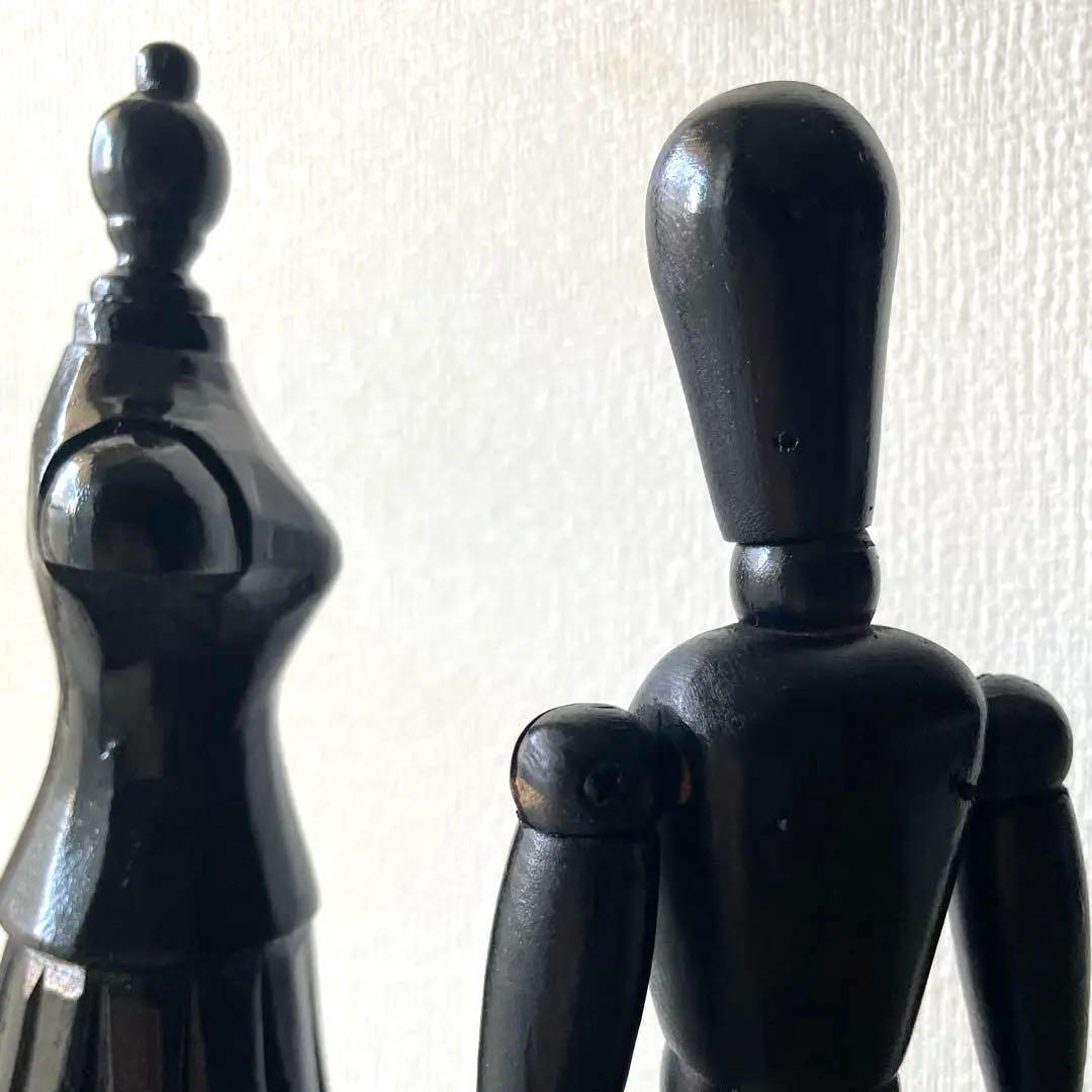 トルソー/帽子立(ハットスタンド)/黒色木製マネキン2体と手のオブジェ3点セット