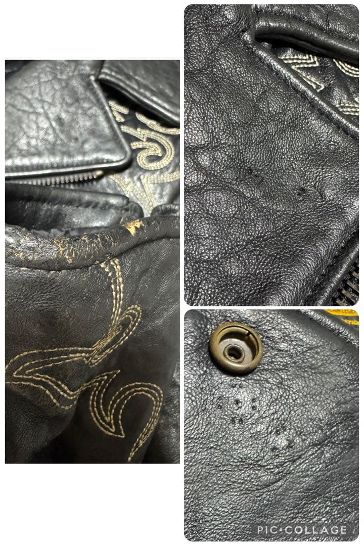 稀少 HARLEY DAVIDSON 刺繍 ダブルライダースジャケット M 黒