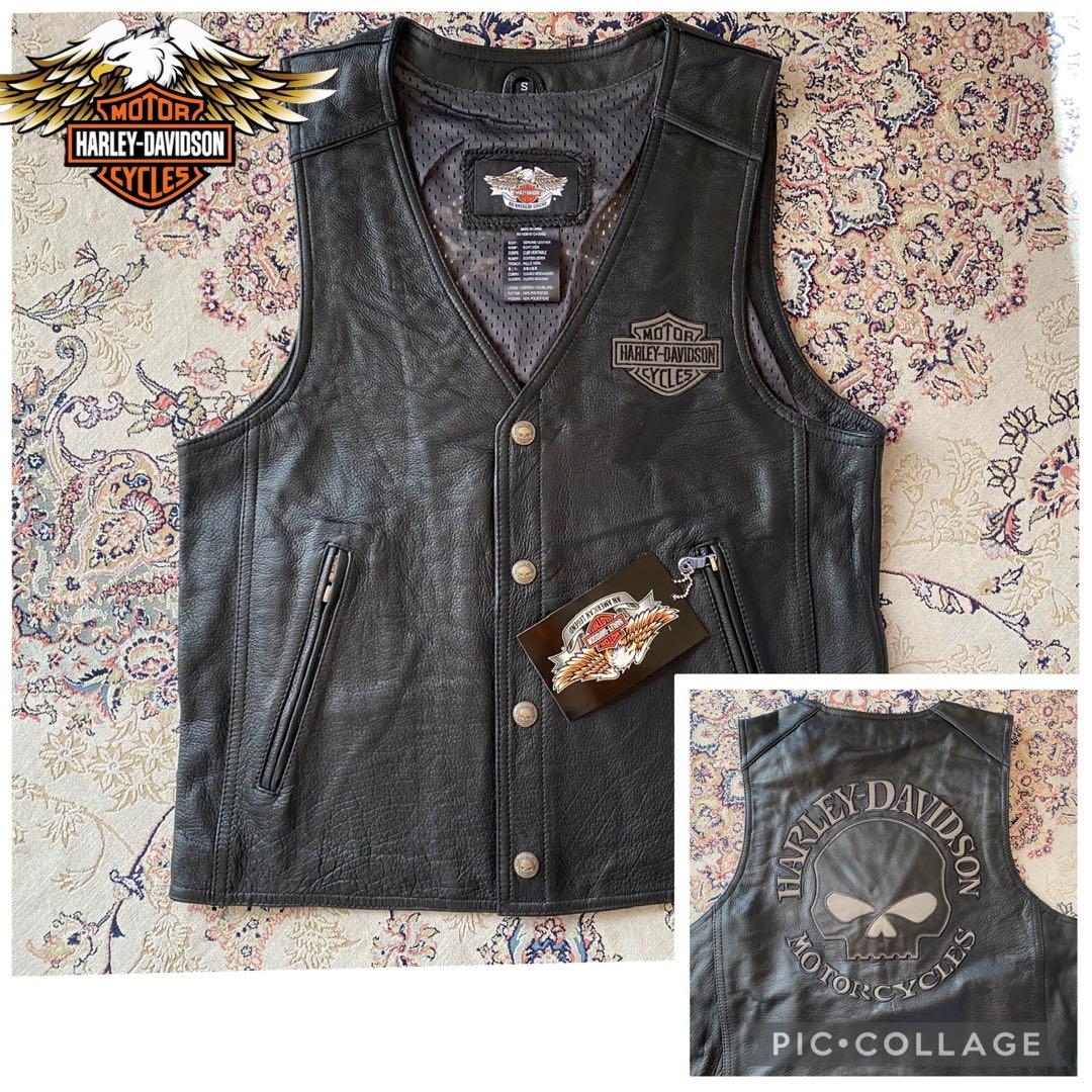 新品未使用Harley-Davidsonレザーベスト スカルデザイン特価現品限り