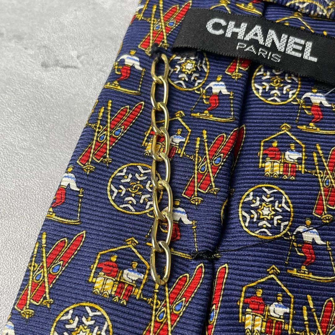 CHANEL シャネル スキー柄 スノー柄 リフト ネクタイ ネイビー 紺