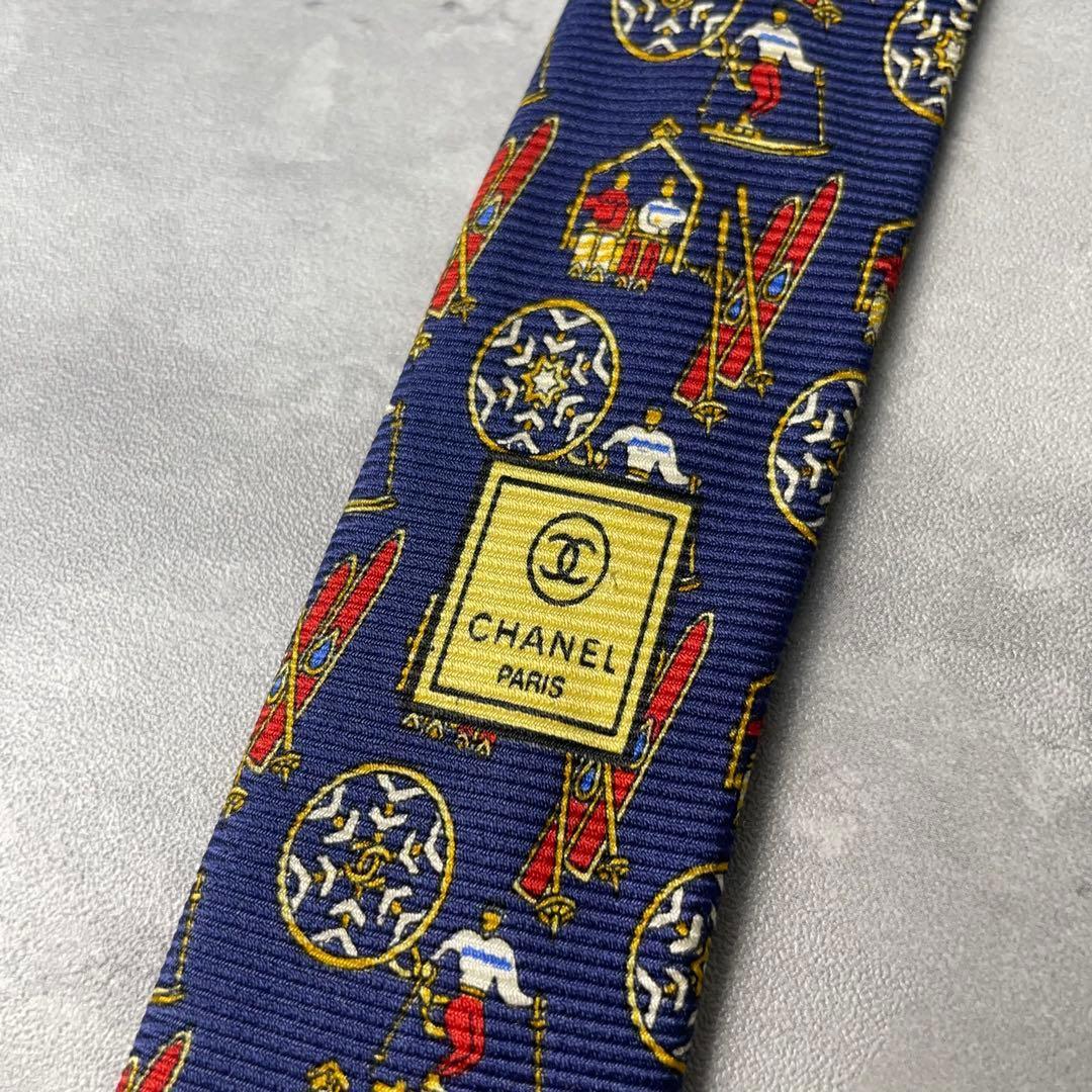 CHANEL シャネル スキー柄 スノー柄 リフト ネクタイ ネイビー 紺