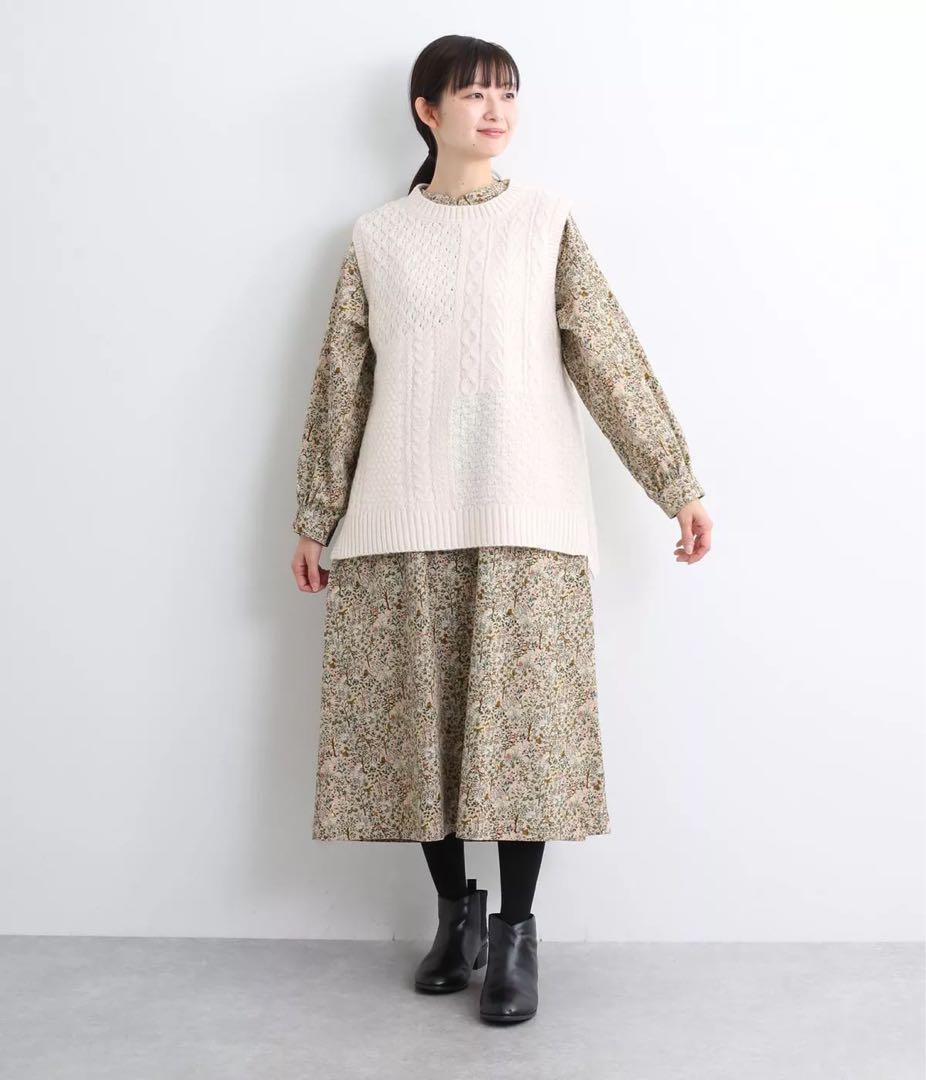 nofl✳︎美品フォレスト柄コーデュロイワンピース✳︎ベージュ✳︎定価19,580円