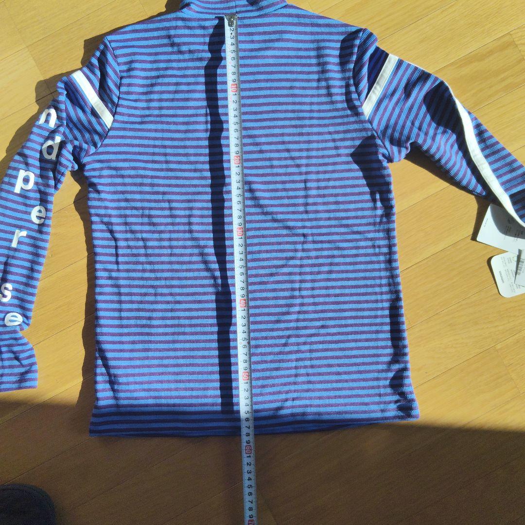 新品　and persé モックネックシャツ 青紫ストライプ
