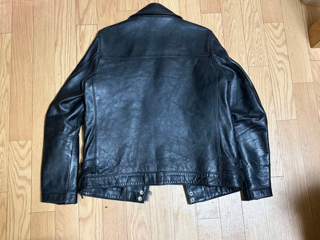 UISM ブラック レザー ダブルライダースジャケット