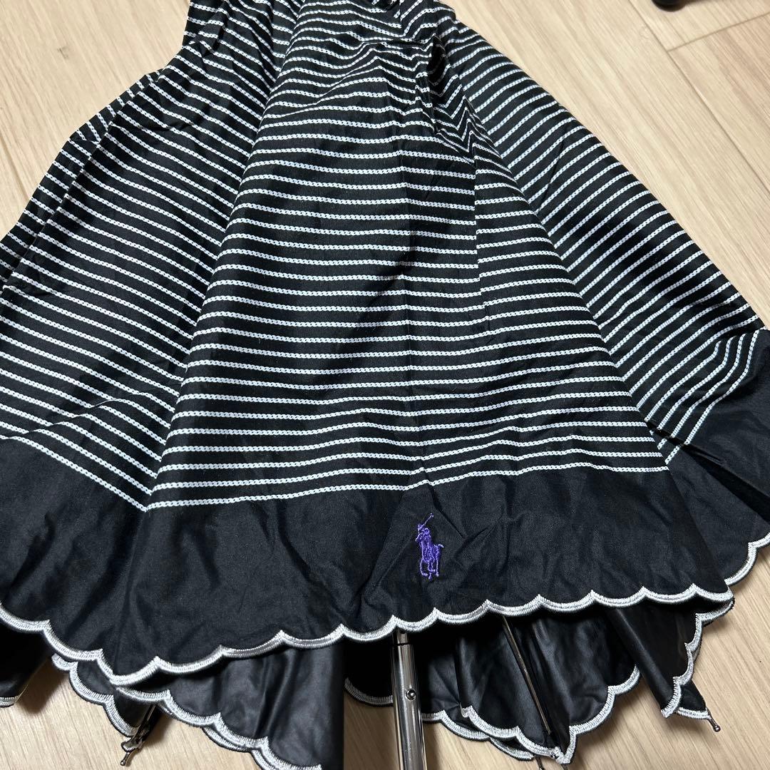 1回使用 美品 ポロ・ラルフローレン 折りたたみ傘 晴雨兼用 日傘 黒白ボーダー