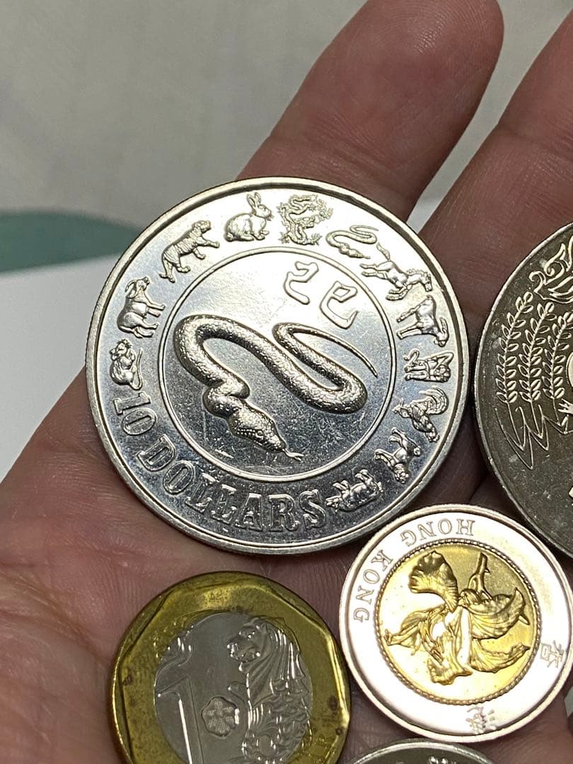 平井　２セットまとめシンガポール 10ドル　と　メキシコ銀貨と白銅貨