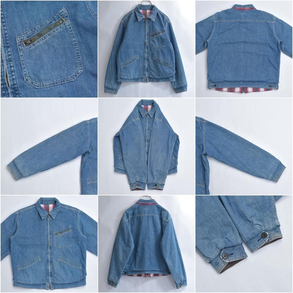 Vintage オンブレチェック デニム リバーシブル ジップアップ ジャケット