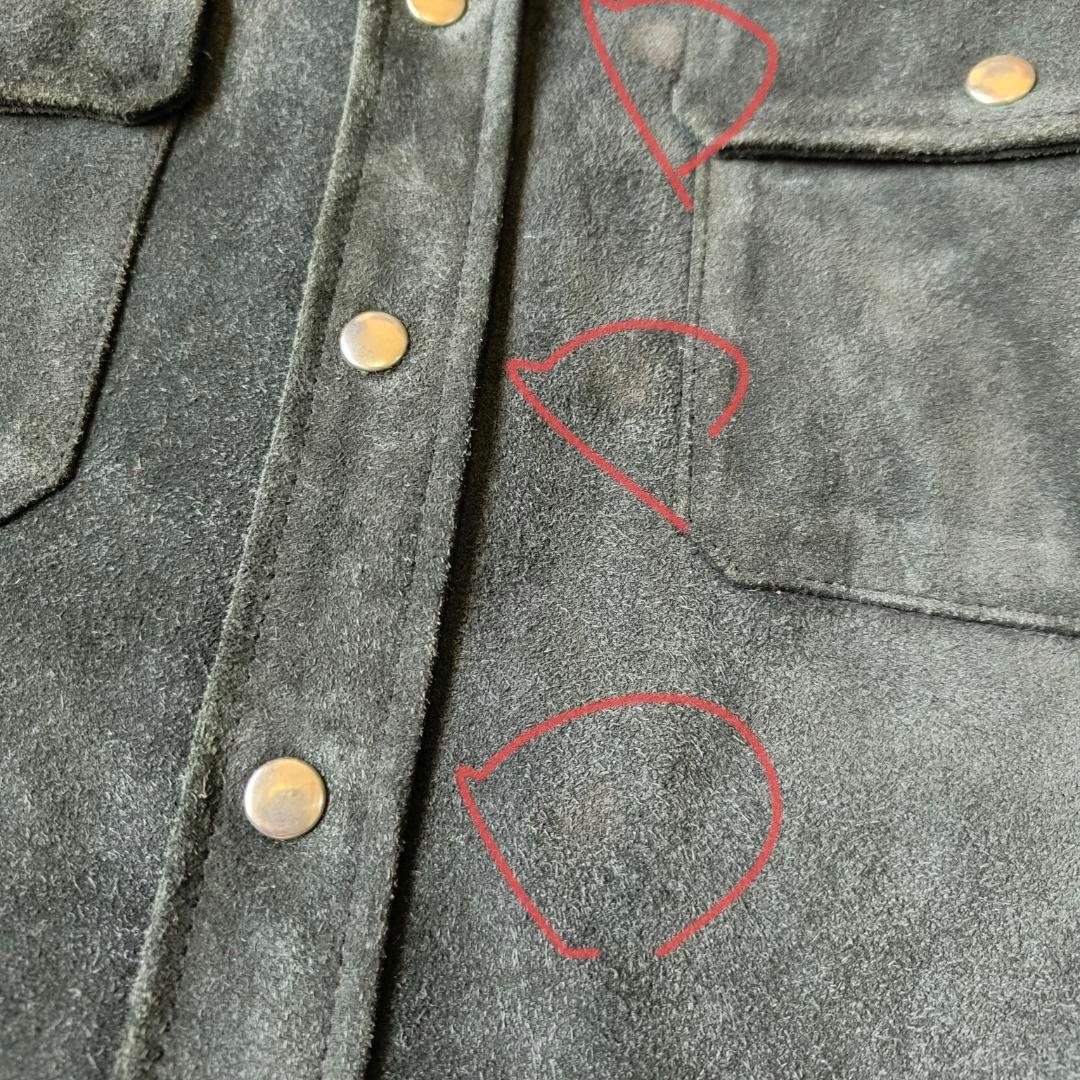 90s 00s リアルレザー 牛革 スエード シャツ ジャケット ブラック 黒