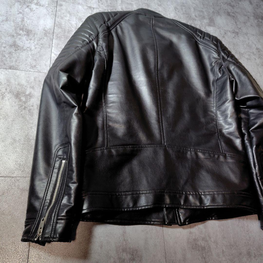 ザラ　フェイクレザー　シングルライダースジャケット　ライダース　黒　【XL】
