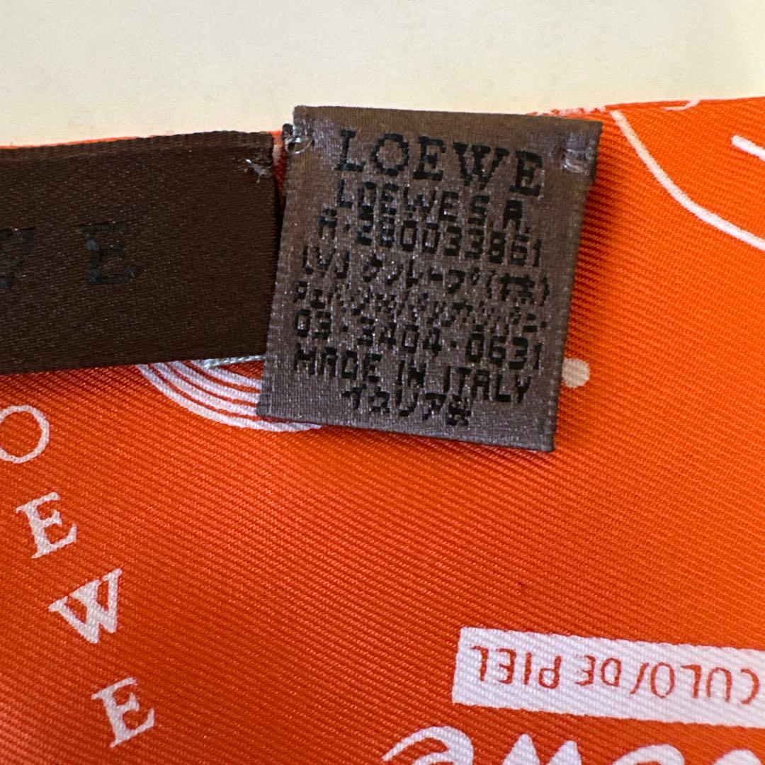 LOEWE ロゴプリント シルクスカーフ オレンジ