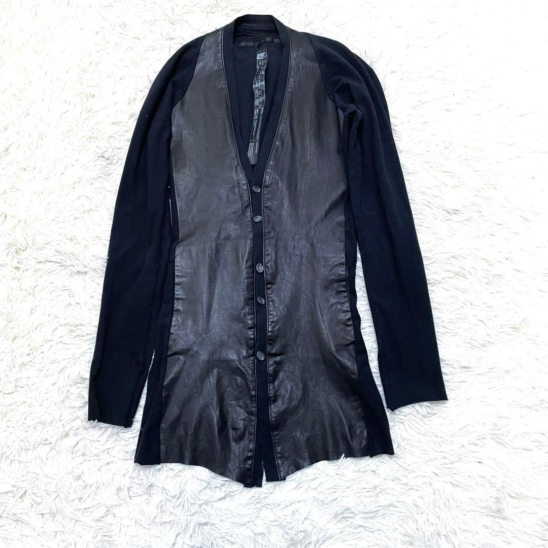 美品　 no no yes！ レザーコットンカーディガン　ブラック