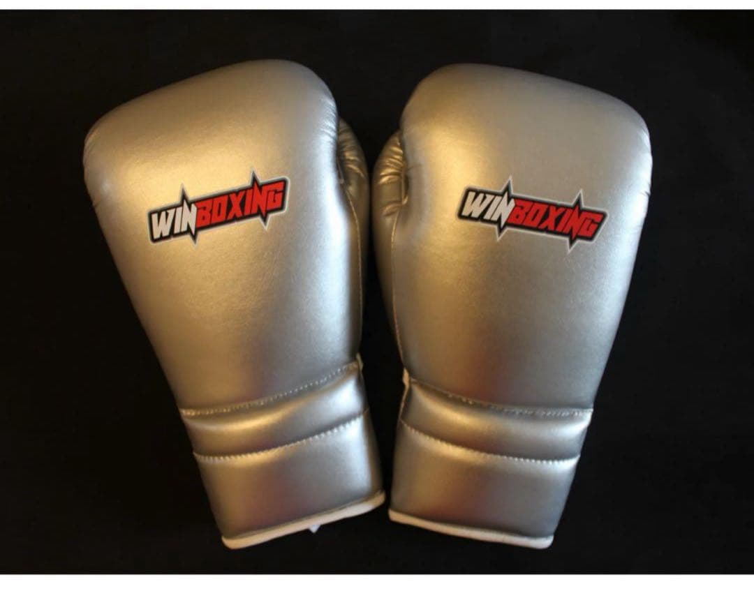 WINBOXING 牛皮革製ボクシンググローブ 12 oz シルバー