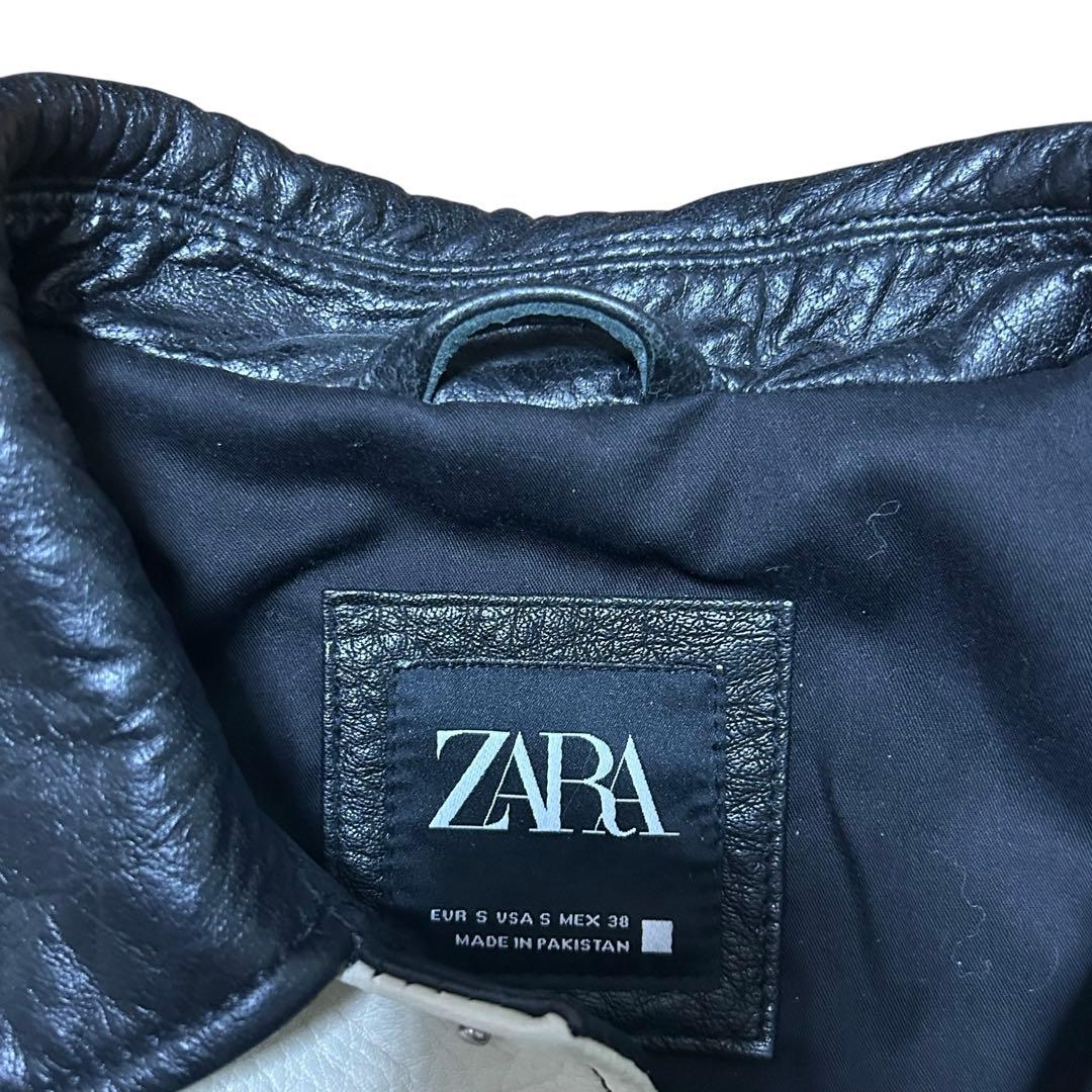 ZARA 本革限定 TECHNO ZERO レザージャケット ブラック/ホワイト