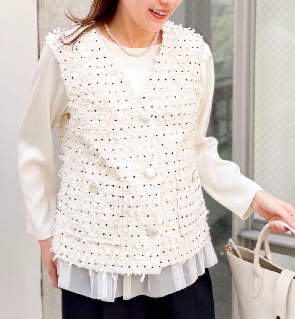 【新品】FENNEL ツイードドットベスト　白