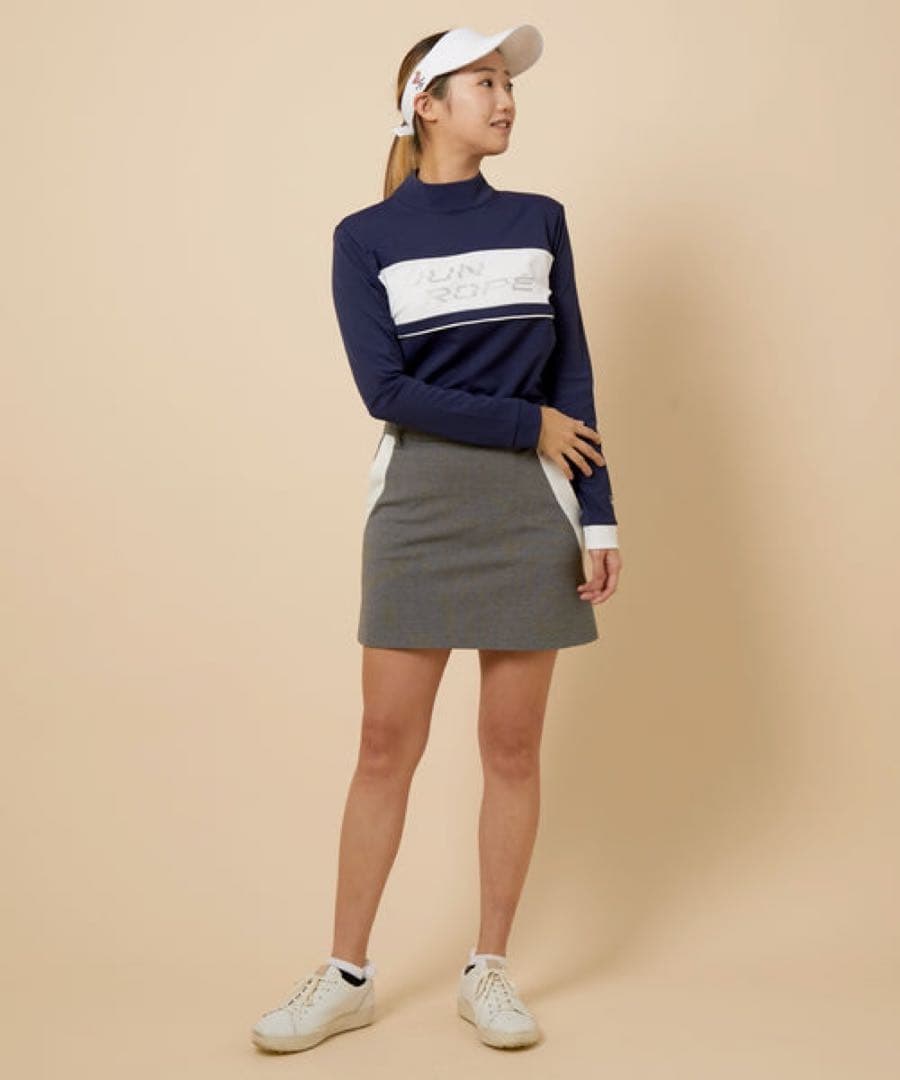 【美品】Jun&Ropé ジュン&ロペ モックネック 長袖プルオーバー ネイビー