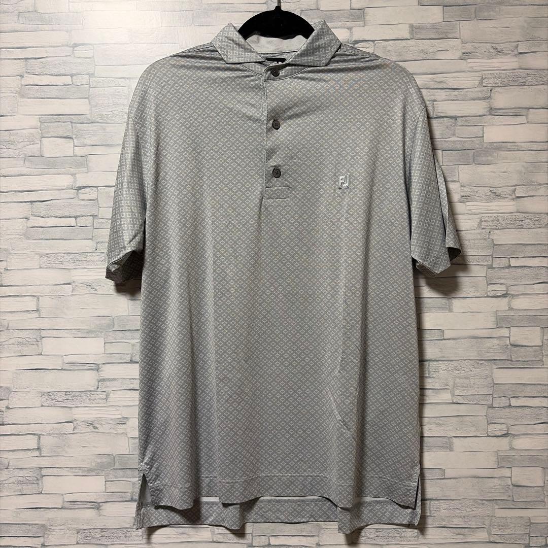 【中古美品】FOOT JOY フットジョイ ポロシャツ 総柄 グレー系2XL