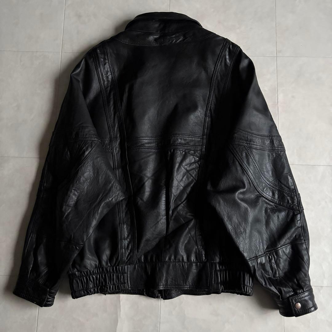 90s vintage 本革 レザーブルゾン 黒 L チンストラップ ゆったり