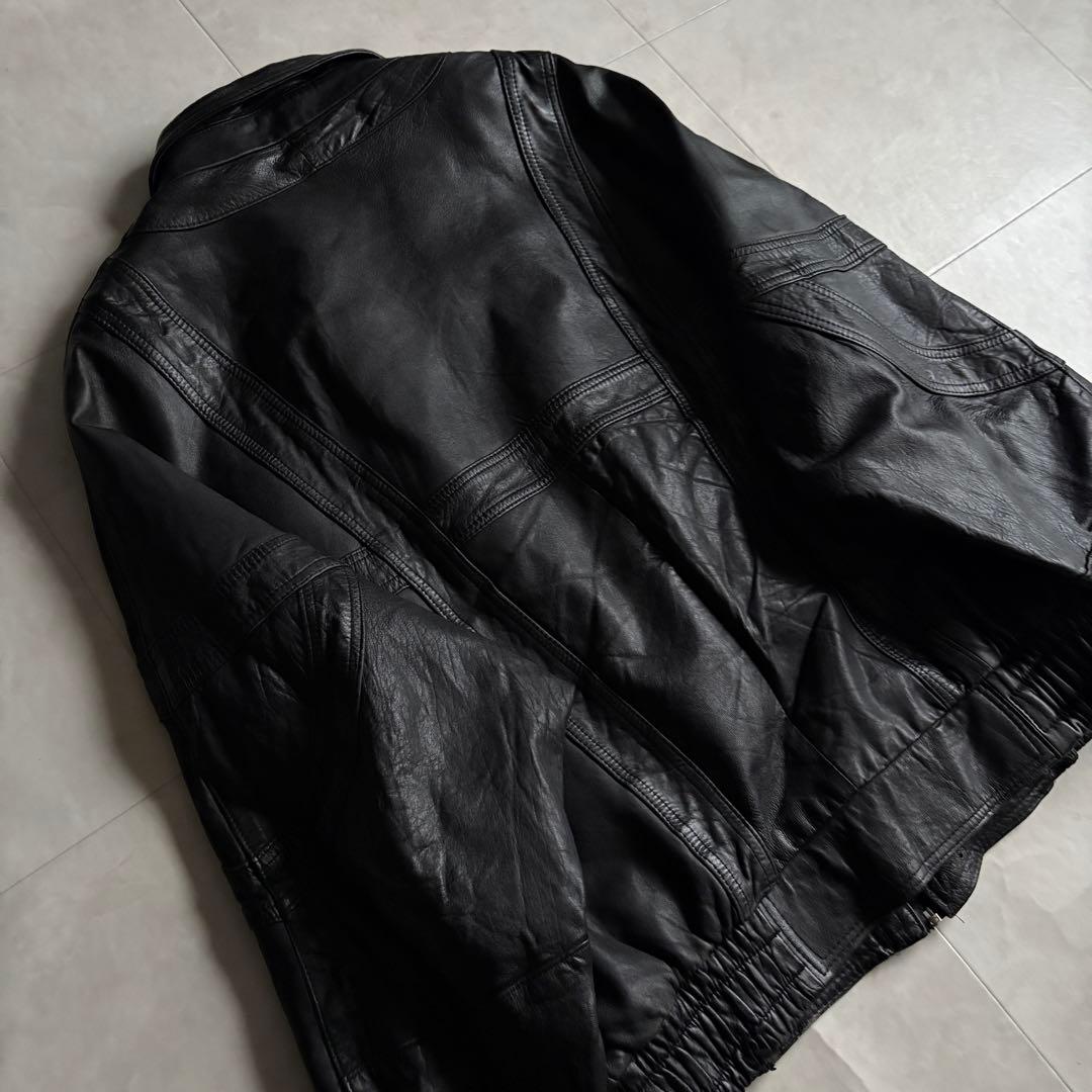 90s vintage 本革 レザーブルゾン 黒 L チンストラップ ゆったり