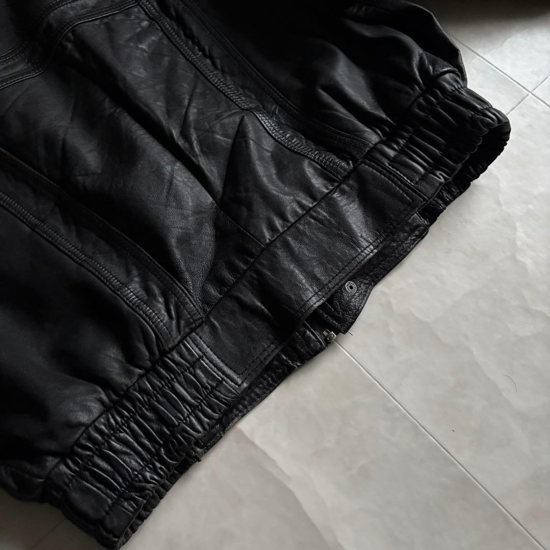 90s vintage 本革 レザーブルゾン 黒 L チンストラップ ゆったり