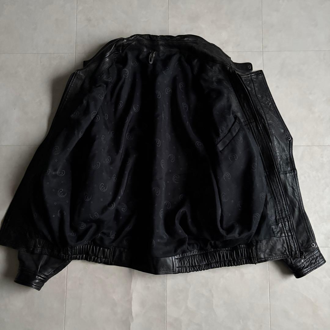 90s vintage 本革 レザーブルゾン 黒 L チンストラップ ゆったり