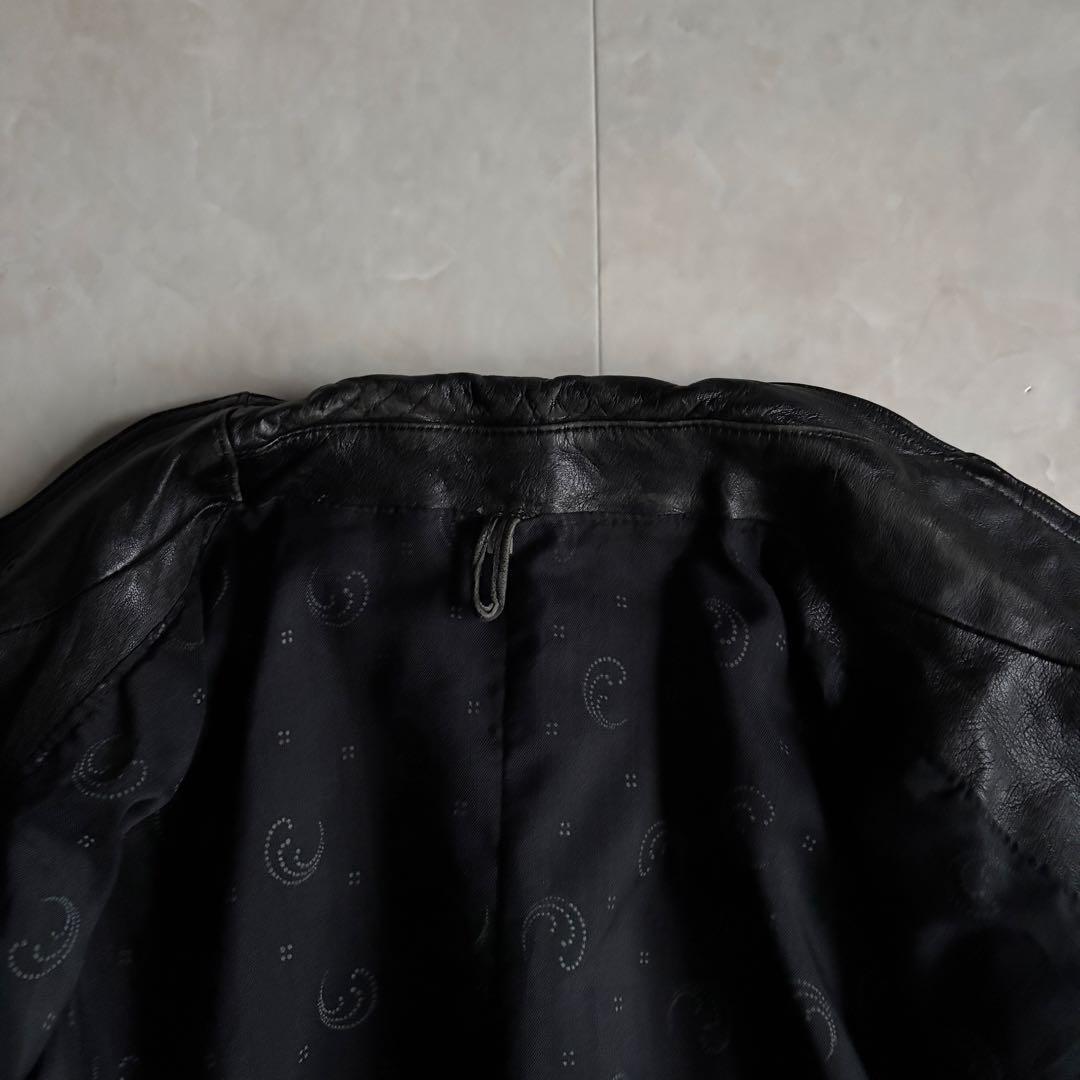 90s vintage 本革 レザーブルゾン 黒 L チンストラップ ゆったり