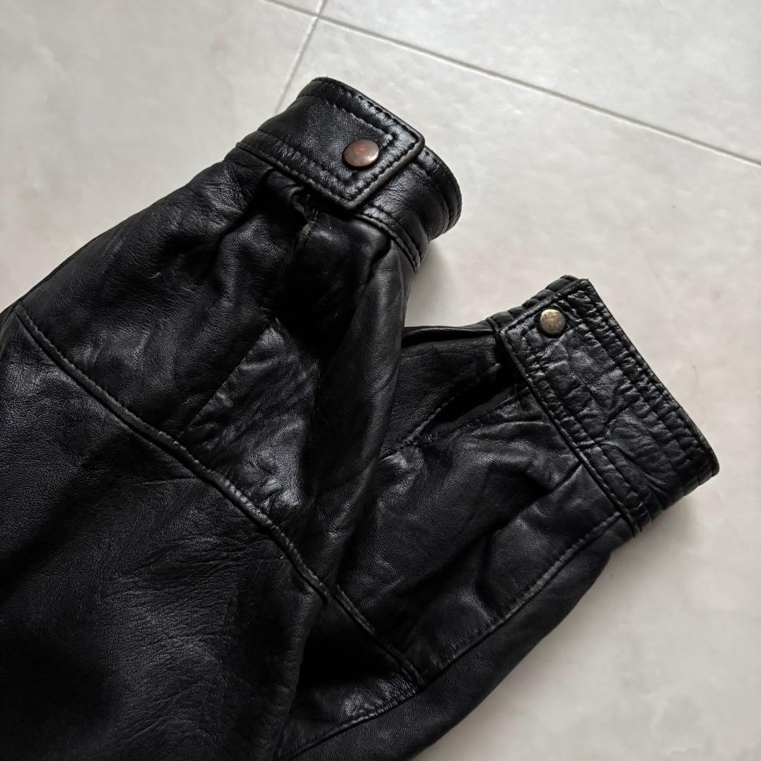 90s vintage 本革 レザーブルゾン 黒 L チンストラップ ゆったり