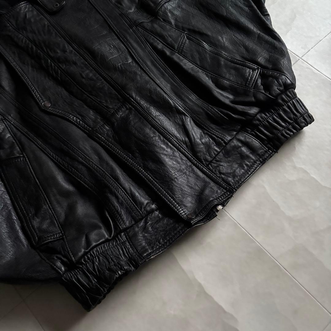 90s vintage 本革 レザーブルゾン 黒 L チンストラップ ゆったり