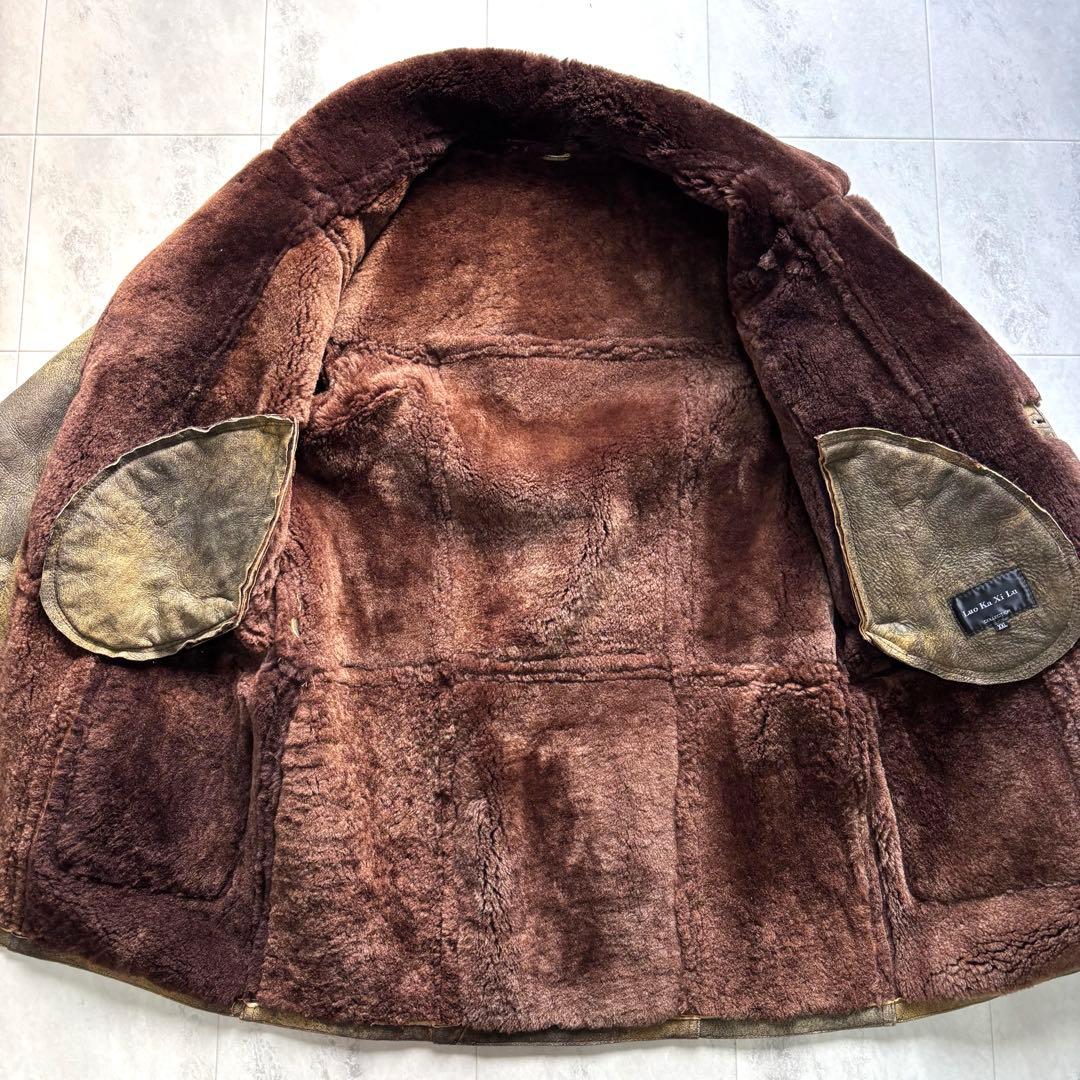 【Vintage】美品 リアルムートンカーコート ビンテージ加工 XXL