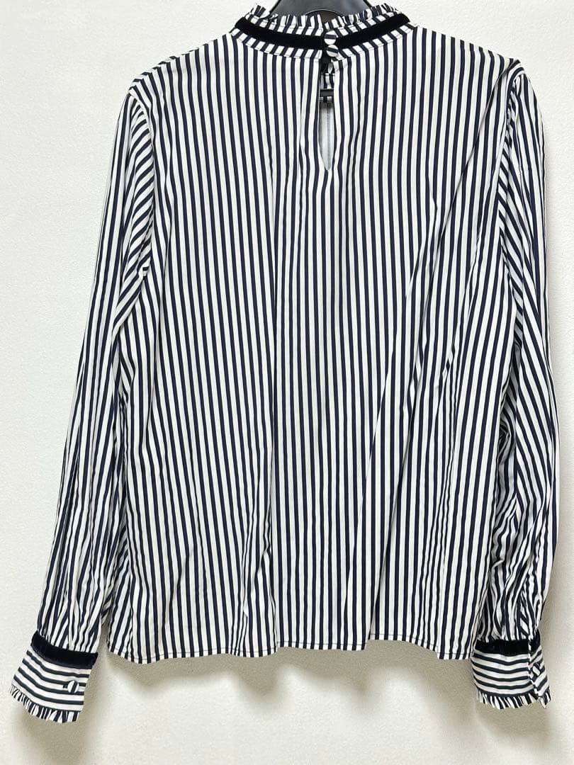 ◆美品◆ MARGAUX VINTAGE ストライプベロア配色フリルブラウス