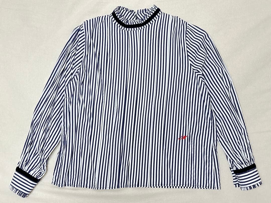 ◆美品◆ MARGAUX VINTAGE ストライプベロア配色フリルブラウス