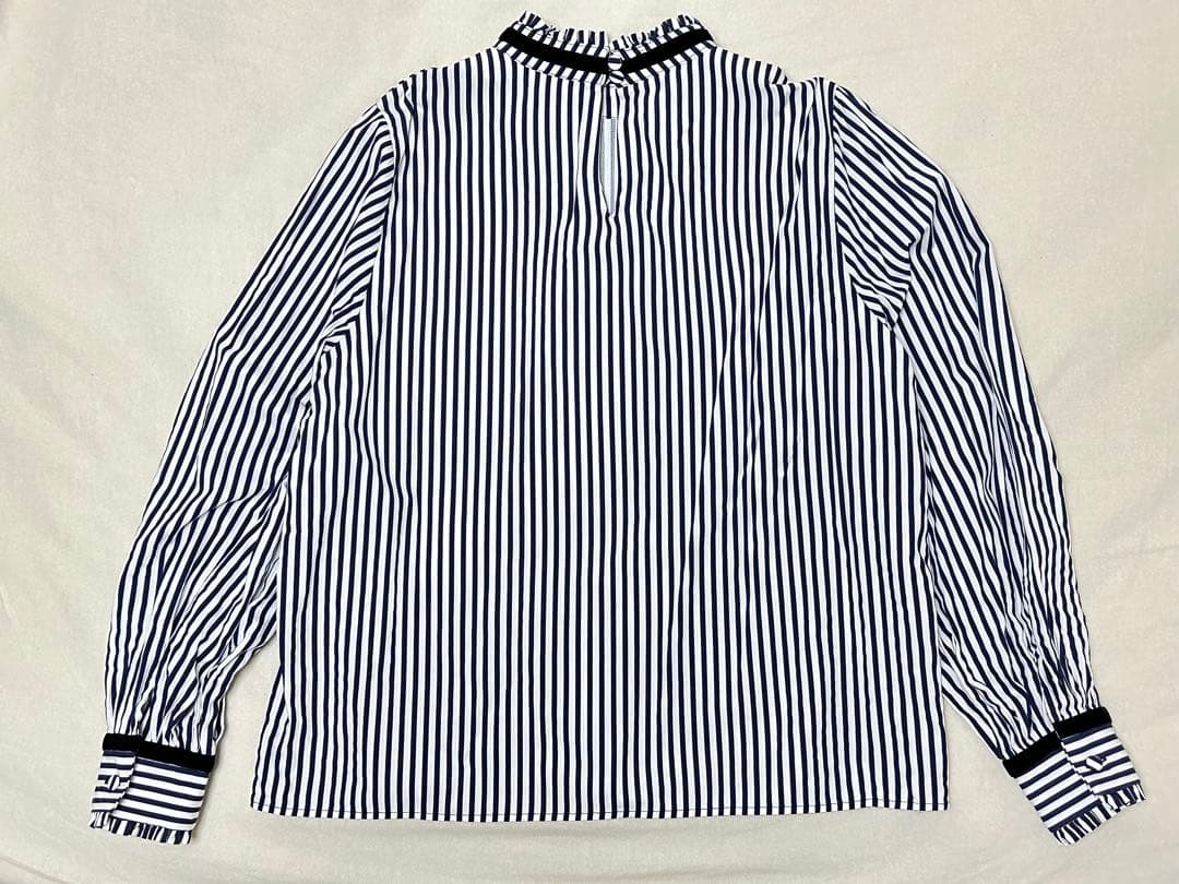 ◆美品◆ MARGAUX VINTAGE ストライプベロア配色フリルブラウス