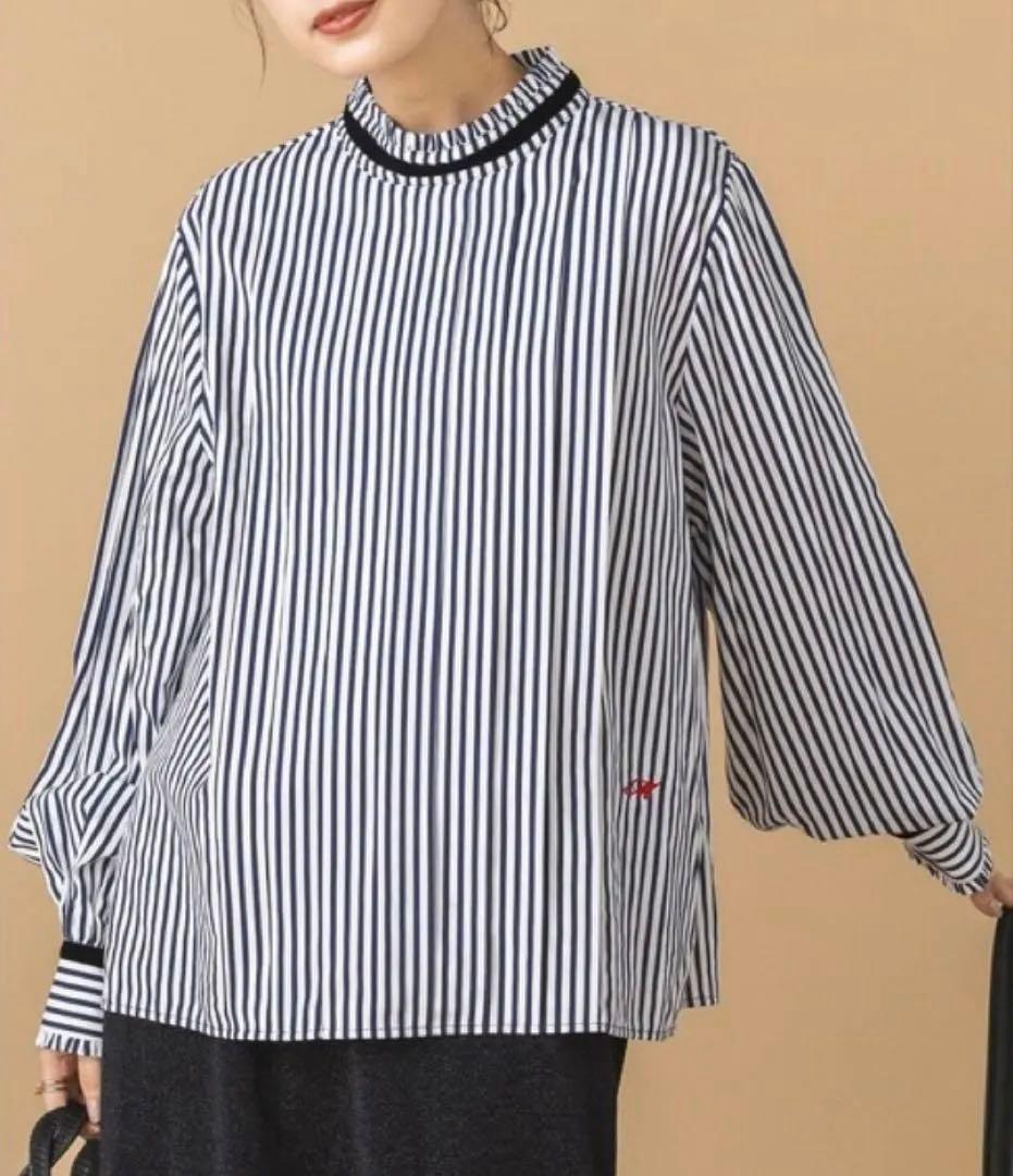◆美品◆ MARGAUX VINTAGE ストライプベロア配色フリルブラウス