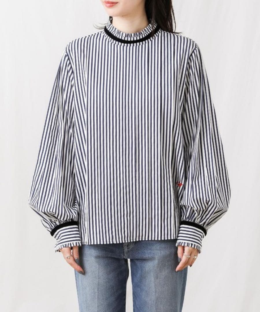 ◆美品◆ MARGAUX VINTAGE ストライプベロア配色フリルブラウス