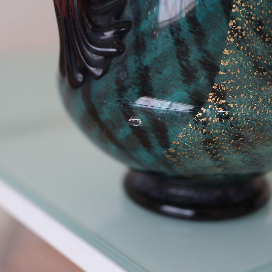Vintage Glass Vase | 碧と金 ヴェネチアン様式 手吹き花瓶