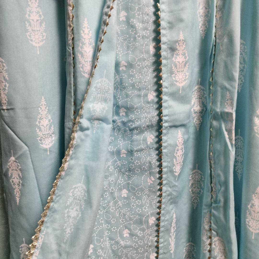 インド 水色×ゴールド刺繍のアナルカリセット 【53A-15】