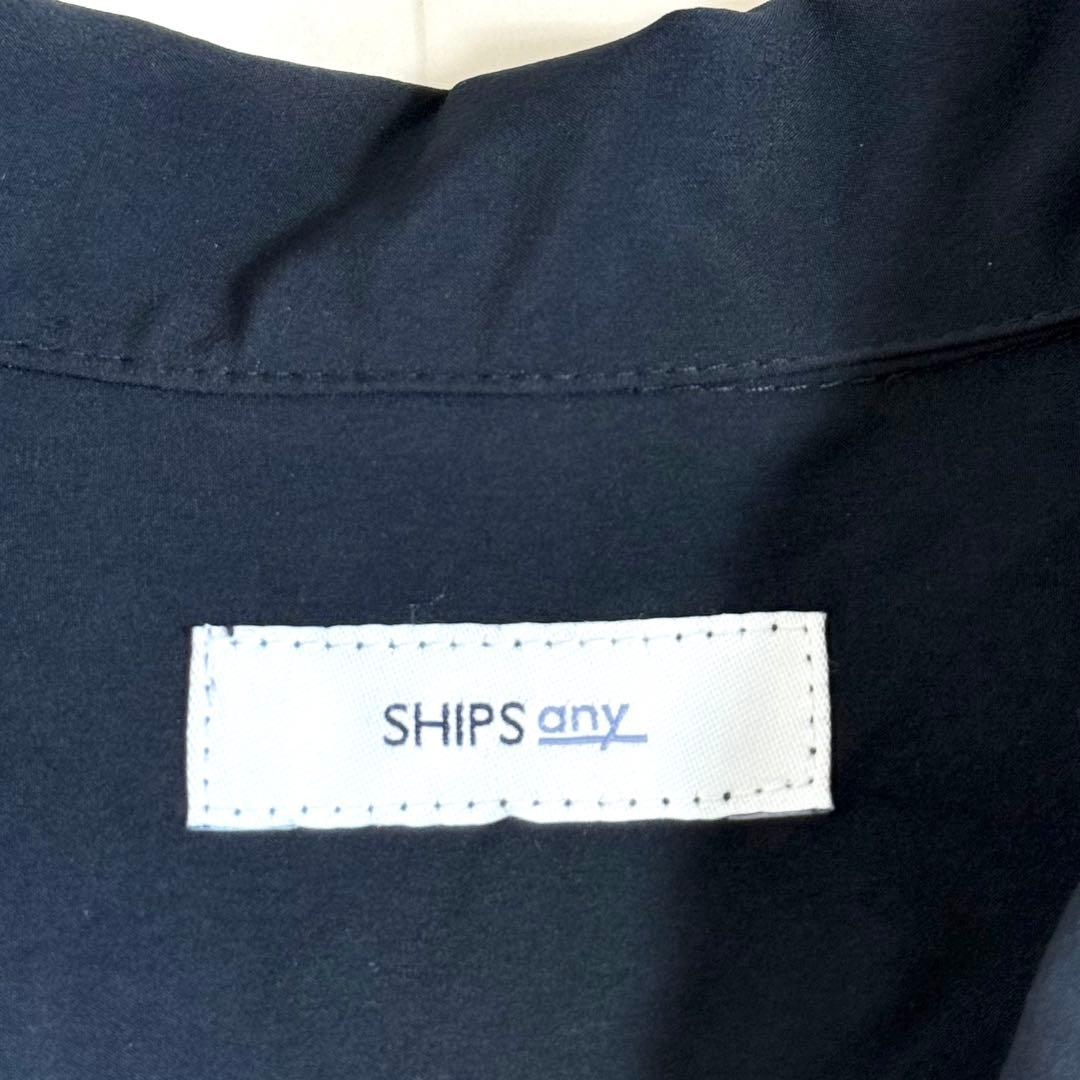 【新品】シップスエニィ フラットカラーVネックパフスリーブワンピース ネイビー