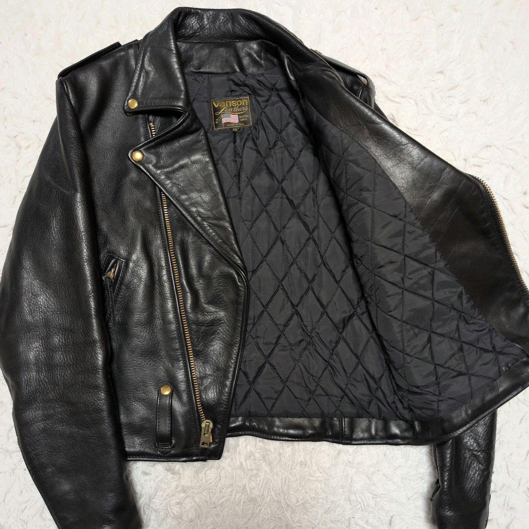 【美品】バンソン☆４０サイズ　金ボタン　ダブル　ライダース　ブラック　メンズ