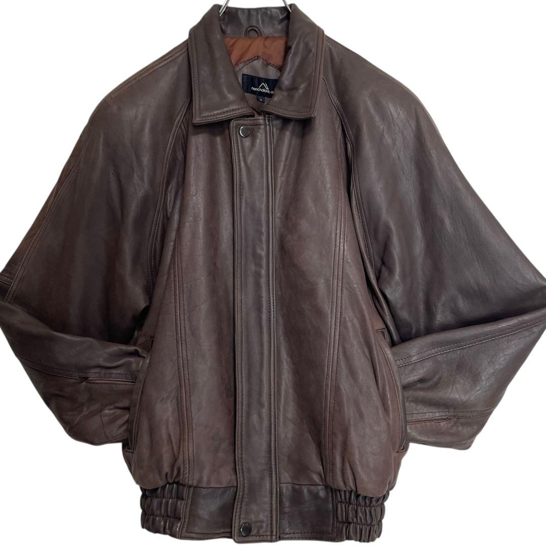 【vintage】羊革 本革 ラムレザーシングルライダースジャケット ブラウンM