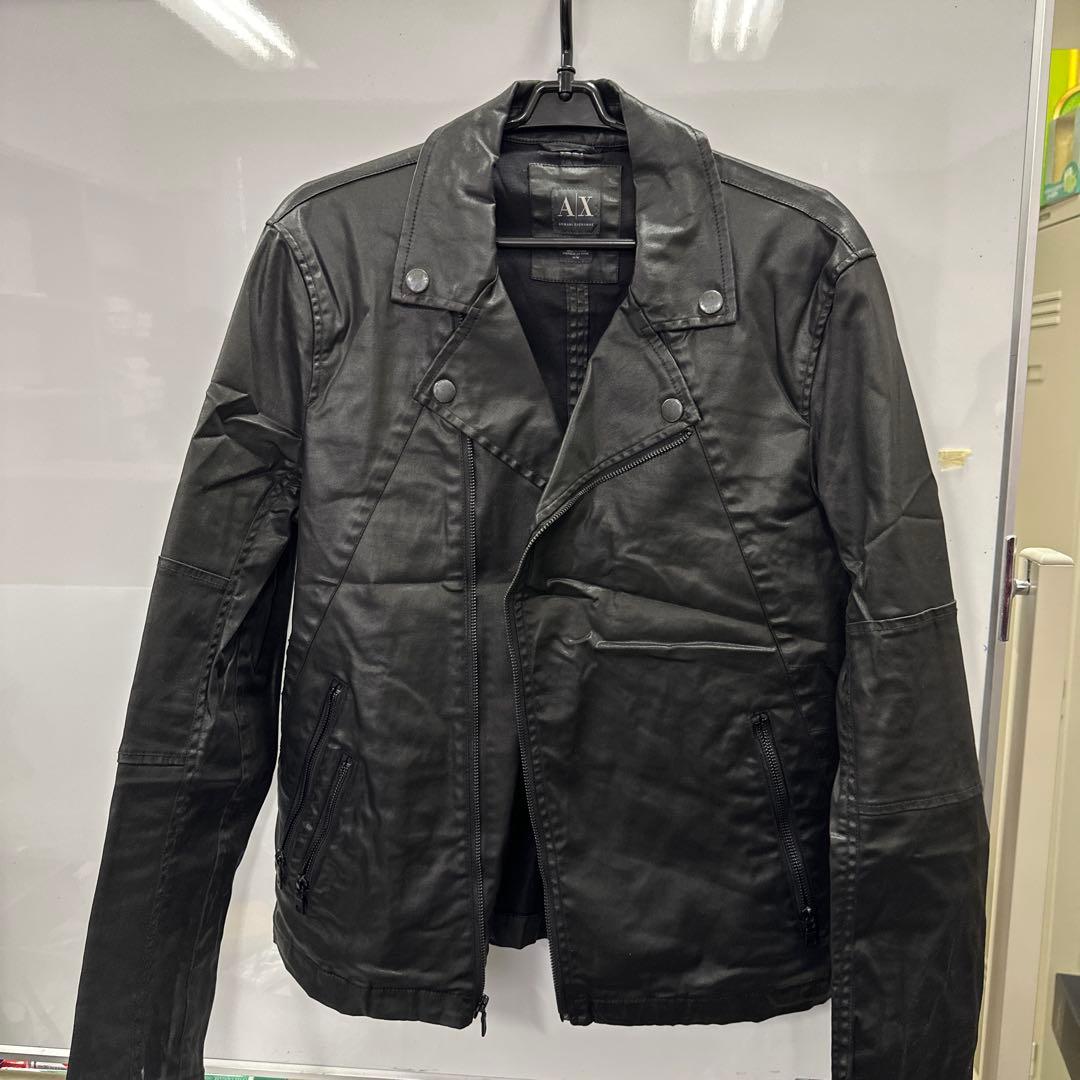 ARMANI EXCHANGEライダースジャケット 光沢 ブラック M
