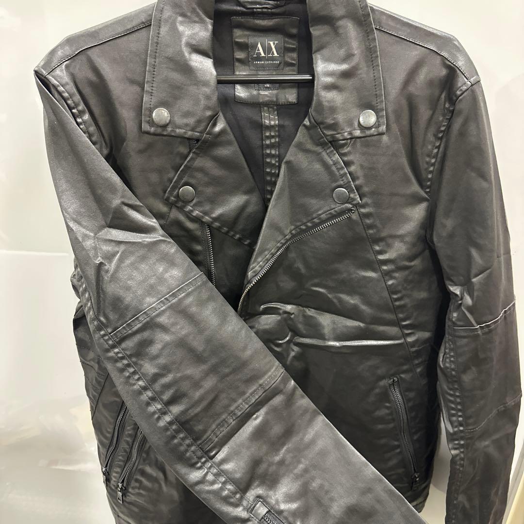 ARMANI EXCHANGEライダースジャケット 光沢 ブラック M