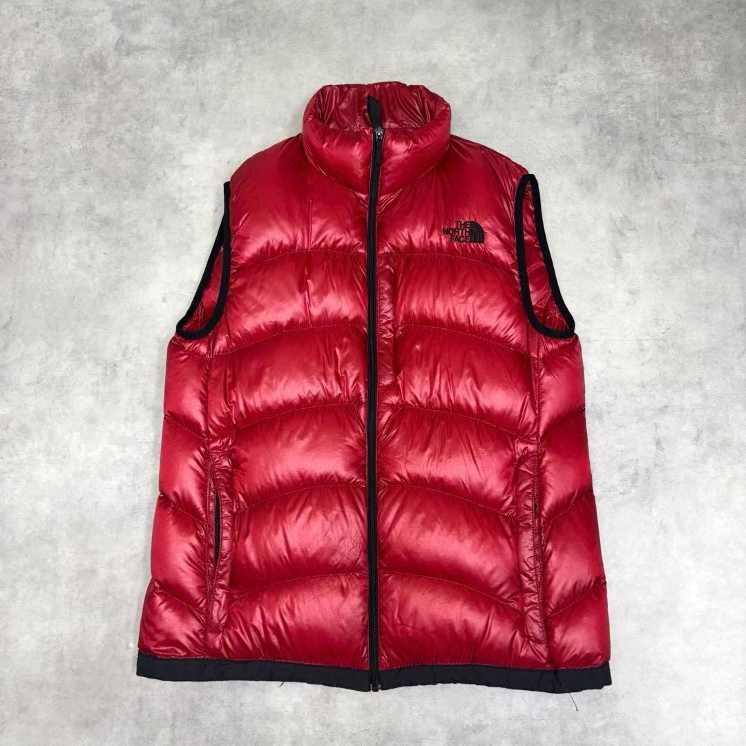 ノースフェイス 軽量 ダウンベスト L レッド 赤 the north face