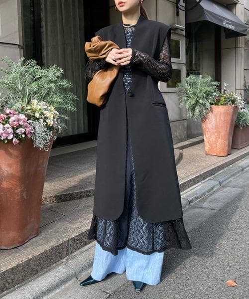 新品 Ameri WAVE COLLAR ANGULAR VEST ロング ジレ