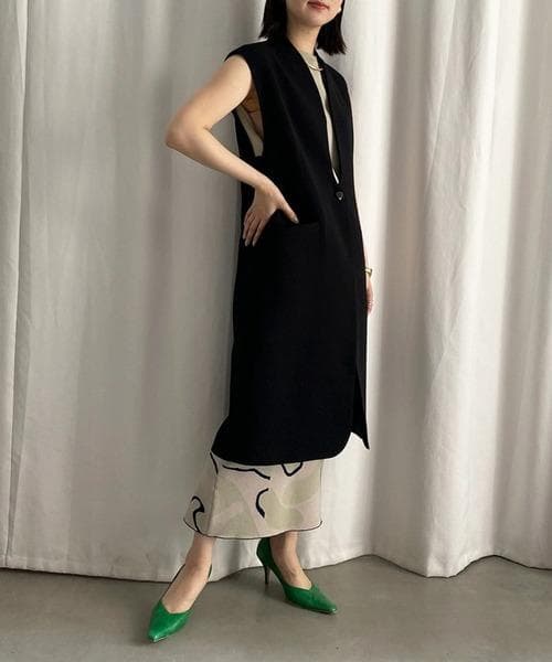 新品 Ameri WAVE COLLAR ANGULAR VEST ロング ジレ